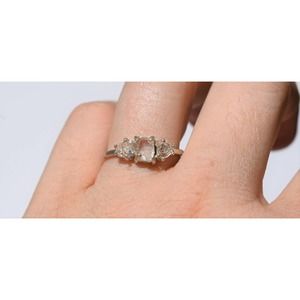 Unique One of a Kind Three Stone Raw Diamond Engagement Ring